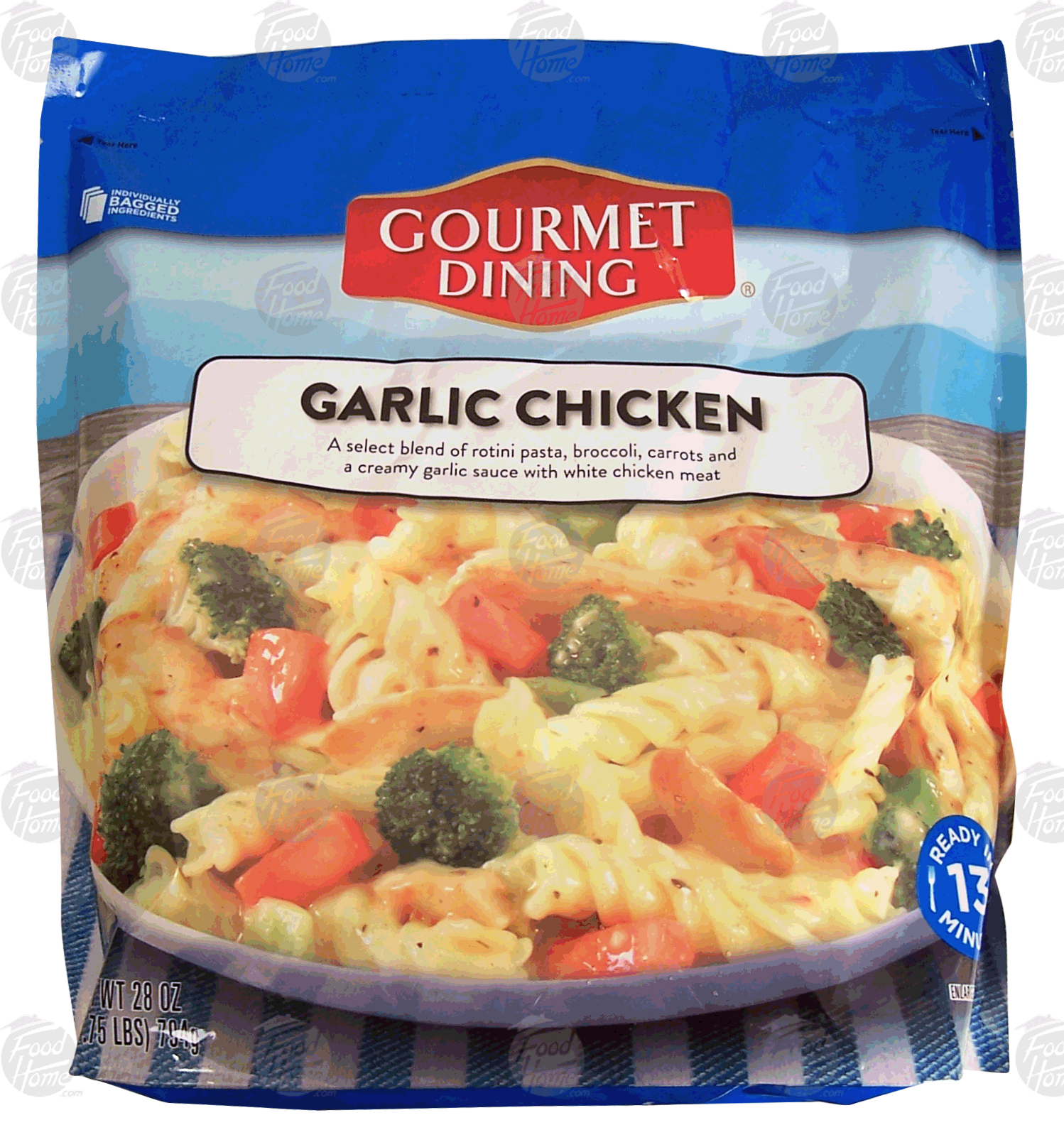 Gourmet Dining  garlic chicken; rotini pasta w/ brocooli & carrots, individually bagged ingredients Full-Size Picture